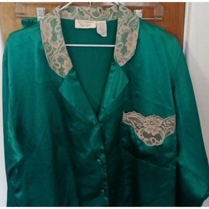 Victoria's Secret  S Gold Label Satin Lace Pajama Set Emerald Green